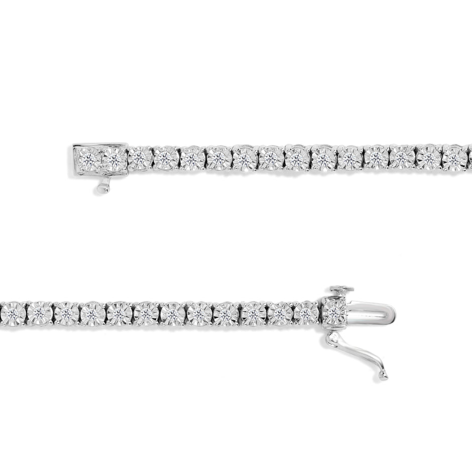 .925 Sterling Silver 1.0 Cttw Miracle-Set Diamond Round Faceted Bezel Tennis Bracelet (I-J Color, I3 Clarity) - 7