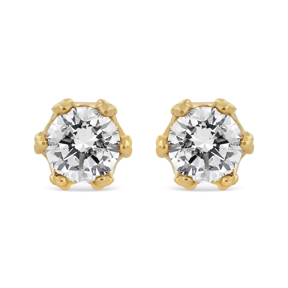 14K Yellow Gold 2.0 Cttw Round Diamond Crown Stud Earrings (I-J Color, I1-I2 Clarity)