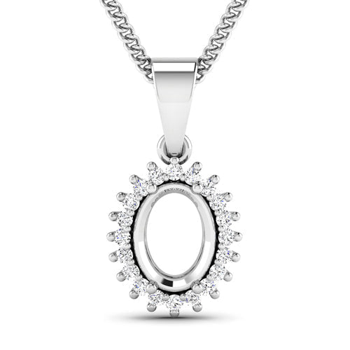 0.13 Carat Genuine White Diamond 14K White Gold Semi Mount Pendant - holds 8x6mm Oval Gemstone - Pendants - Custom Crafting Alliance, LLC