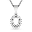 0.13 Carat Genuine White Diamond 14K White Gold Semi Mount Pendant - holds 8x6mm Oval Gemstone - Pendants - Custom Crafting Alliance, LLC