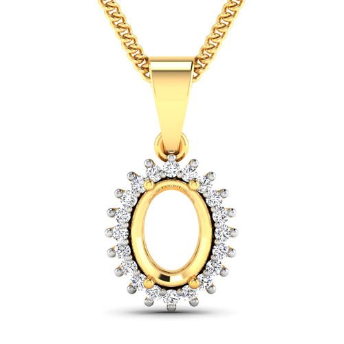 0.13 Carat Genuine White Diamond 14K Yellow Gold Semi Mount Pendant - holds 8x6mm Oval Gemstone - Pendants - Custom Crafting Alliance, LLC