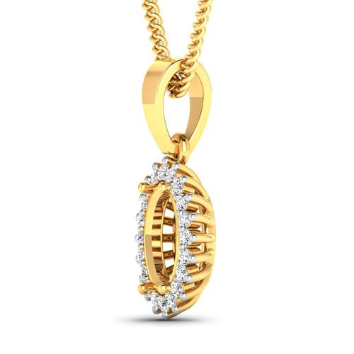 0.13 Carat Genuine White Diamond 14K Yellow Gold Semi Mount Pendant - holds 8x6mm Oval Gemstone - Pendants - Custom Crafting Alliance, LLC