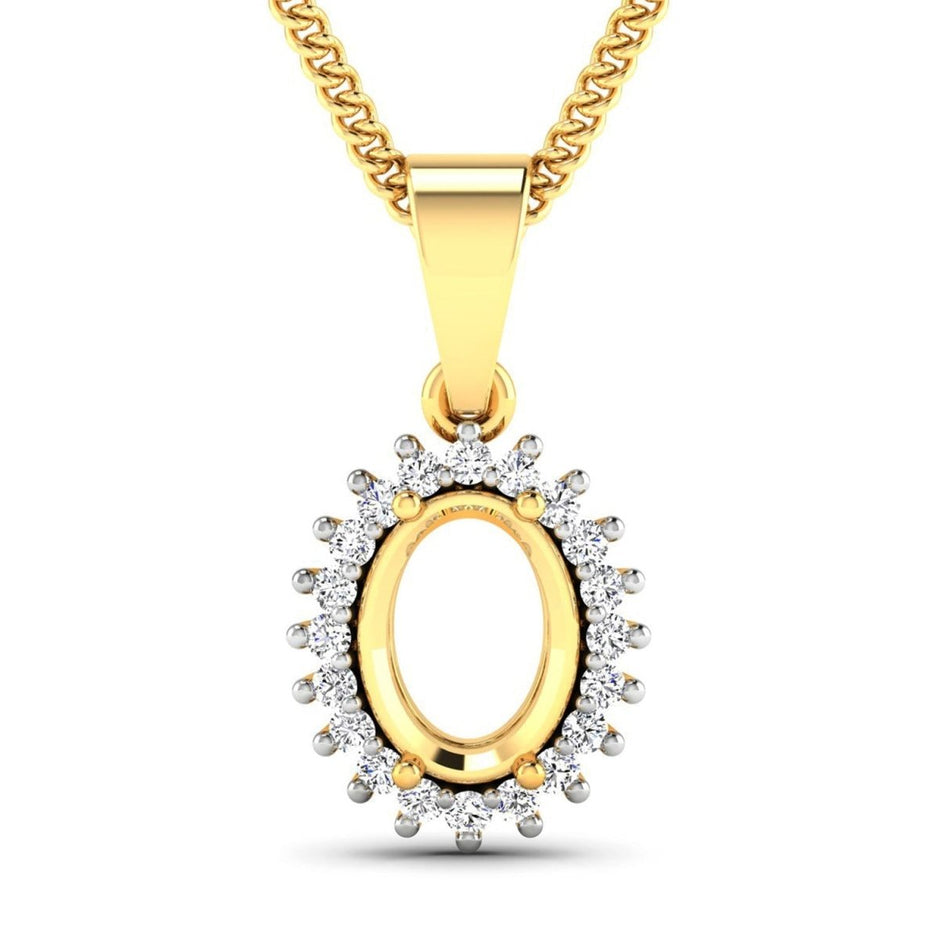 0.13 Carat Genuine White Diamond 14K Yellow Gold Semi Mount Pendant - holds 8x6mm Oval Gemstone - Pendants - Custom Crafting Alliance, LLC
