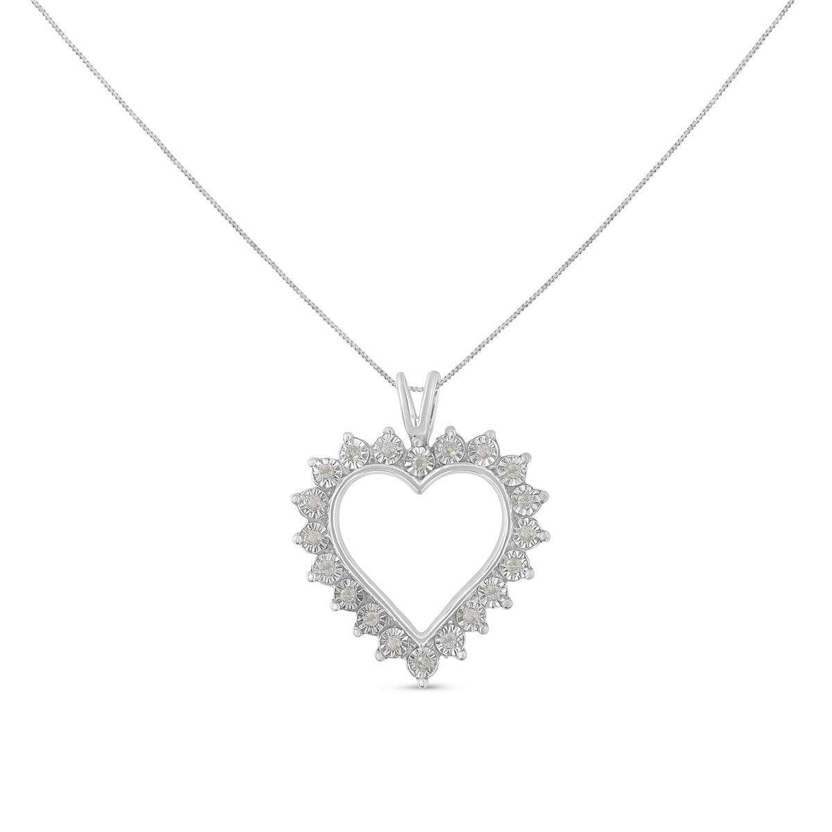 .925 Sterling Silver 1/4 Cttw Miracle Set Diamond Open Heart 18