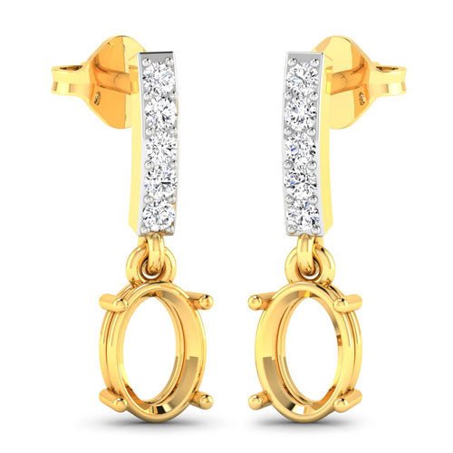 0.14 Carat Genuine White Diamond 14K Yellow Gold Semi Mount Earrings - holds 7x5mm Oval Gemstones - Earrings - Custom Crafting Alliance, LLC