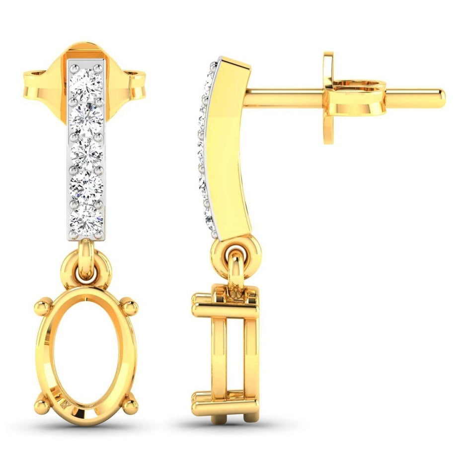 0.14 Carat Genuine White Diamond 14K Yellow Gold Semi Mount Earrings - holds 7x5mm Oval Gemstones - Earrings - Custom Crafting Alliance, LLC