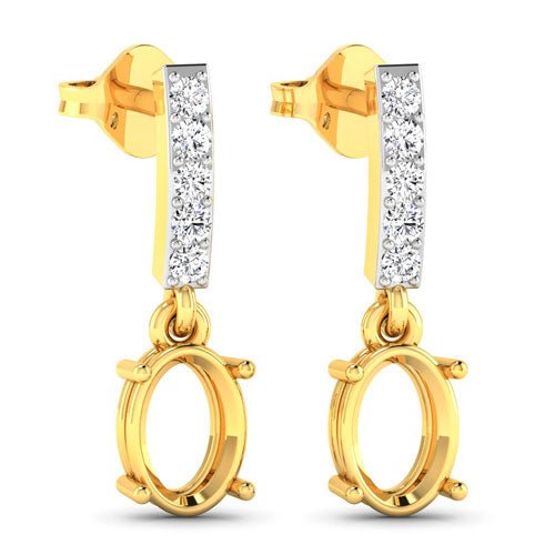 0.14 Carat Genuine White Diamond 14K Yellow Gold Semi Mount Earrings - holds 7x5mm Oval Gemstones - Earrings - Custom Crafting Alliance, LLC