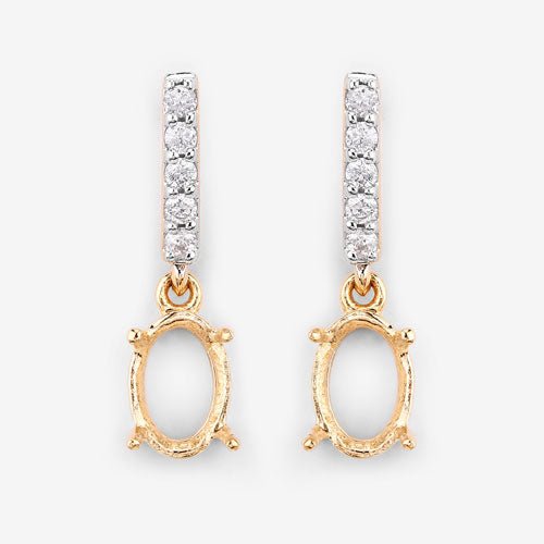 0.14 Carat Genuine White Diamond 14K Yellow Gold Semi Mount Earrings - holds 7x5mm Oval Gemstones - Earrings - Custom Crafting Alliance, LLC