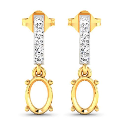 0.14 Carat Genuine White Diamond 14K Yellow Gold Semi Mount Earrings - holds 7x5mm Oval Gemstones - Earrings - Custom Crafting Alliance, LLC