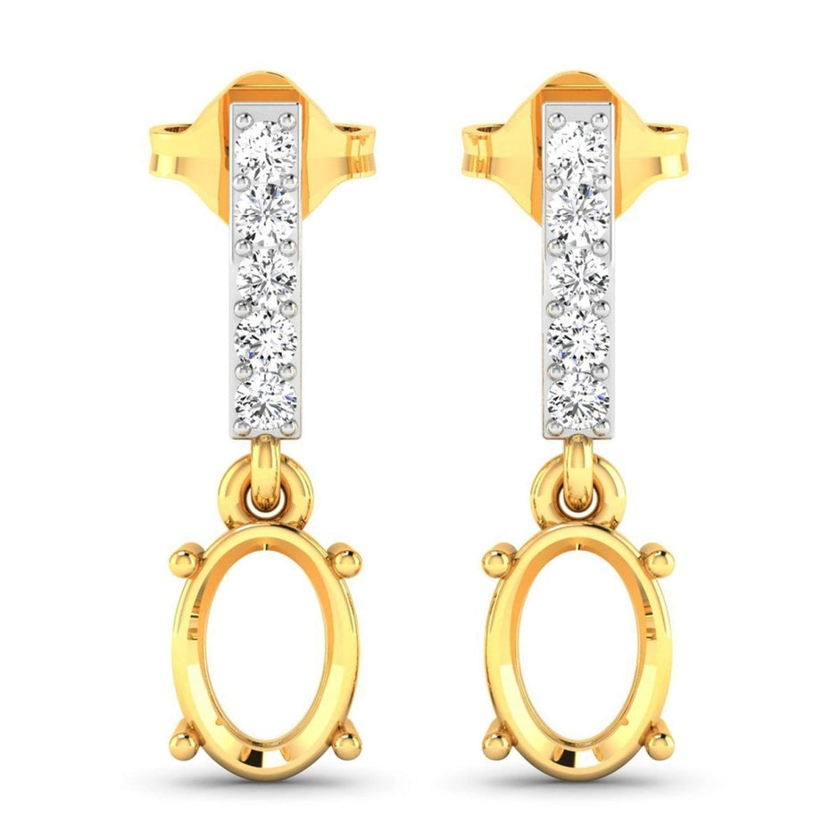 0.14 Carat Genuine White Diamond 14K Yellow Gold Semi Mount Earrings - holds 7x5mm Oval Gemstones - Earrings - Custom Crafting Alliance, LLC