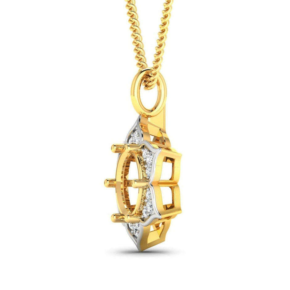 0.14 Carat Genuine White Diamond 14K Yellow Gold Semi Mount Pendant - holds 8.00mm Round Gemstone - Pendants - Custom Crafting Alliance, LLC