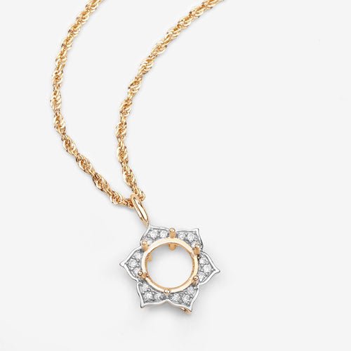 0.14 Carat Genuine White Diamond 14K Yellow Gold Semi Mount Pendant - holds 8.00mm Round Gemstone - Pendants - Custom Crafting Alliance, LLC