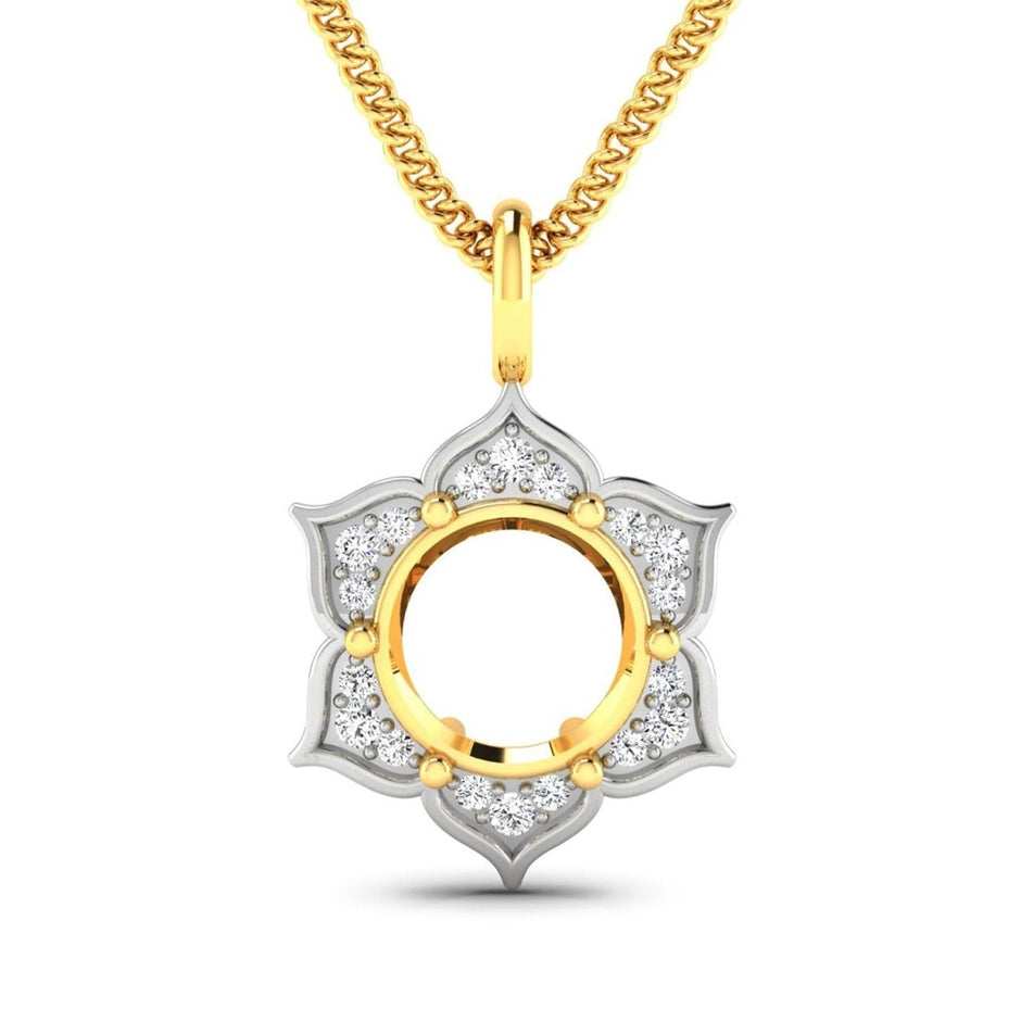 0.14 Carat Genuine White Diamond 14K Yellow Gold Semi Mount Pendant - holds 8.00mm Round Gemstone - Pendants - Custom Crafting Alliance, LLC
