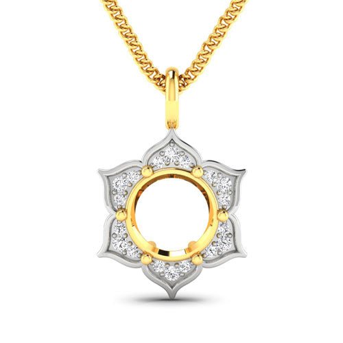 0.14 Carat Genuine White Diamond 14K Yellow Gold Semi Mount Pendant - holds 8.00mm Round Gemstone - Pendants - Custom Crafting Alliance, LLC