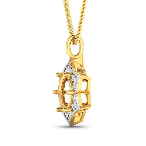 0.14 Carat Genuine White Diamond 14K Yellow Gold Semi Mount Pendant - holds 8.00mm Round Gemstone - Pendants - Custom Crafting Alliance, LLC