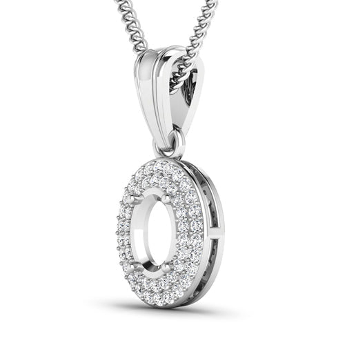 0.17 Carat Genuine White Diamond 14K White Gold Semi Mount Pendant - holds 7x5mm Oval Gemstone - Pendants - Custom Crafting Alliance, LLC
