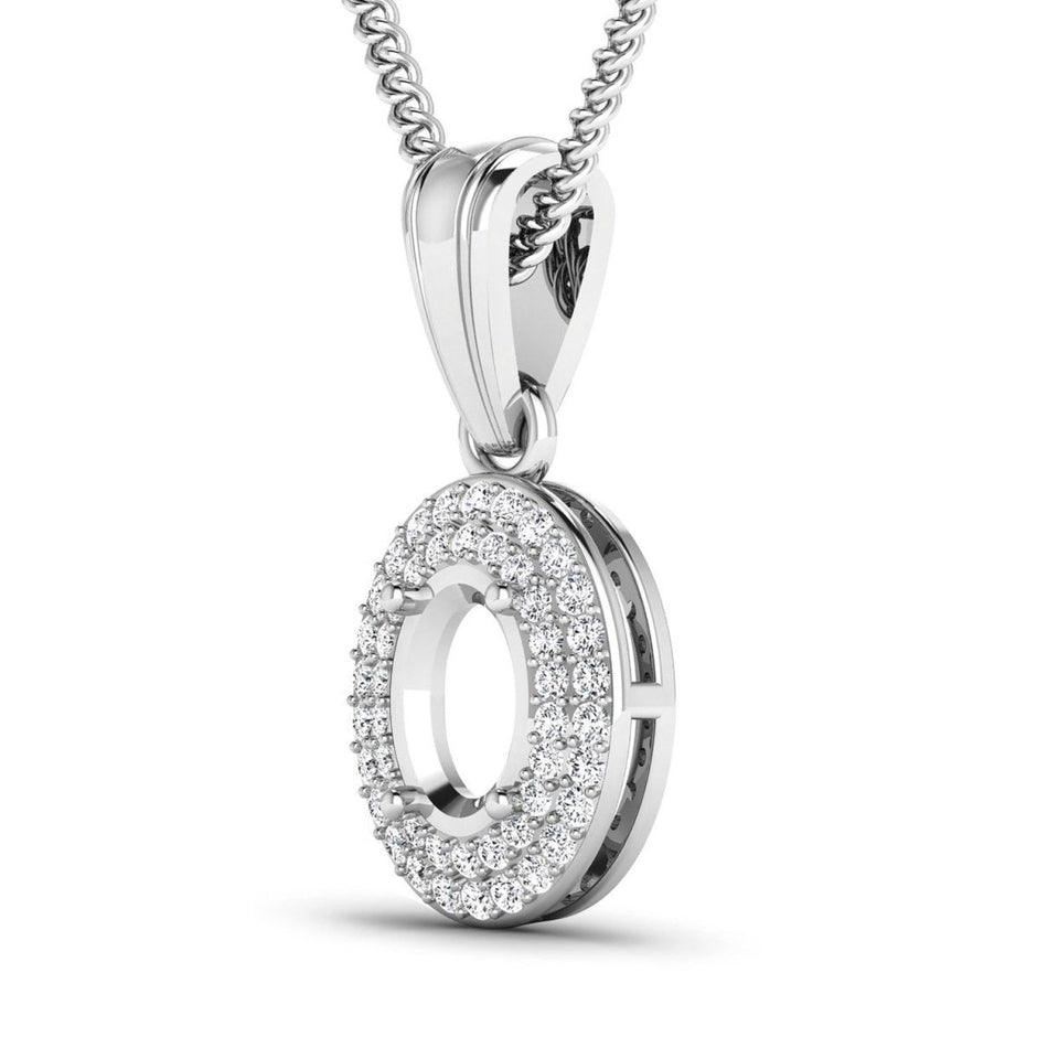 0.17 Carat Genuine White Diamond 14K White Gold Semi Mount Pendant - holds 7x5mm Oval Gemstone - Pendants - Custom Crafting Alliance, LLC