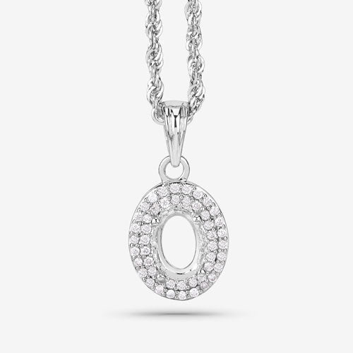 0.17 Carat Genuine White Diamond 14K White Gold Semi Mount Pendant - holds 7x5mm Oval Gemstone - Pendants - Custom Crafting Alliance, LLC