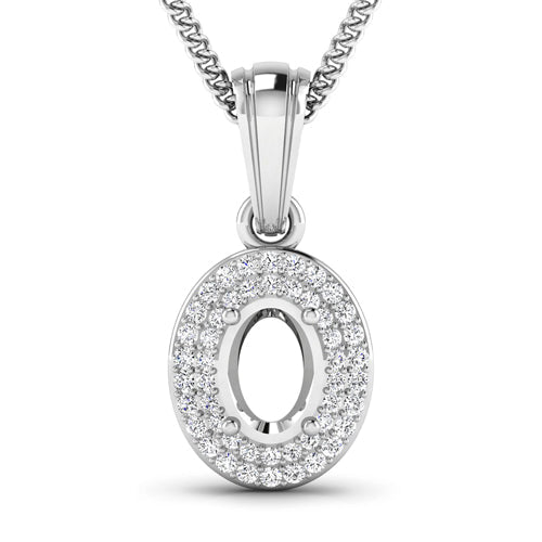 0.17 Carat Genuine White Diamond 14K White Gold Semi Mount Pendant - holds 7x5mm Oval Gemstone - Pendants - Custom Crafting Alliance, LLC