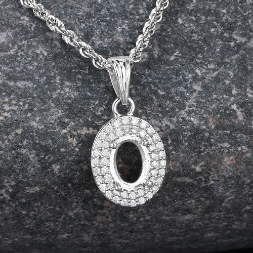 0.17 Carat Genuine White Diamond 14K White Gold Semi Mount Pendant - holds 7x5mm Oval Gemstone - Pendants - Custom Crafting Alliance, LLC