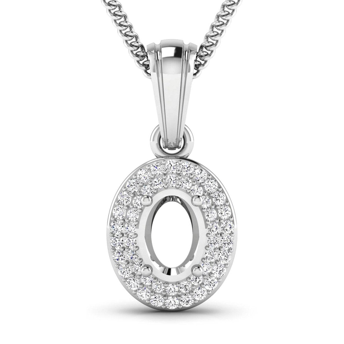 0.17 Carat Genuine White Diamond 14K White Gold Semi Mount Pendant - holds 7x5mm Oval Gemstone - Pendants - Custom Crafting Alliance, LLC