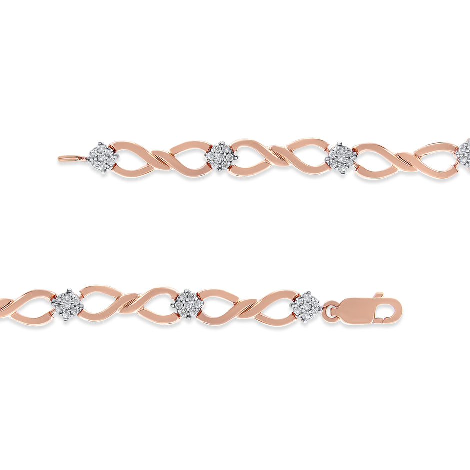 10K Rose Gold 1/2 cttw Diamond Cluster and Infinity Weave Link Bracelet (H-I Color, I2-I3 Clarity) - Size 7