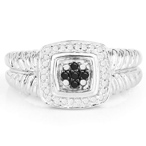 0.19 Carat Genuine Black Diamond and White Diamond .925 Sterling Silver Ring - Rings - Custom Crafting Alliance, LLC