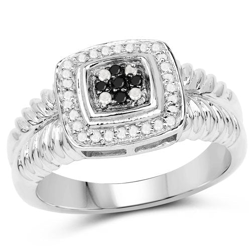 0.19 Carat Genuine Black Diamond and White Diamond .925 Sterling Silver Ring - Rings - Custom Crafting Alliance, LLC