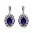 .925 Sterling Silver Diamond Accent and 8x6mm Purple Oval Amethyst Stud Earrings (I-J Color, I1-I2 Clarity)