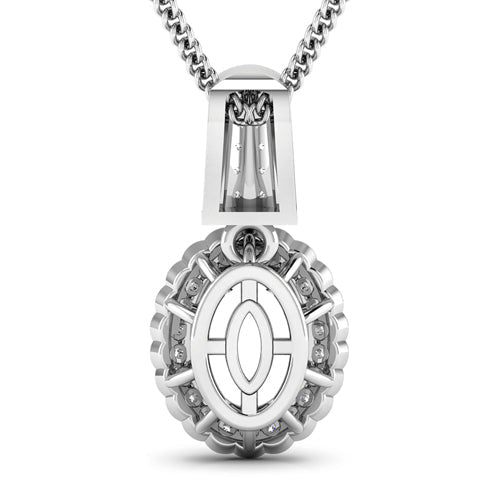 0.22 Carat Genuine White Diamond 14K White Gold Semi Mount Pendant - holds 9x7mm Oval Gemstone - Pendants - Custom Crafting Alliance, LLC