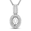 0.22 Carat Genuine White Diamond 14K White Gold Semi Mount Pendant - holds 9x7mm Oval Gemstone - Pendants - Custom Crafting Alliance, LLC