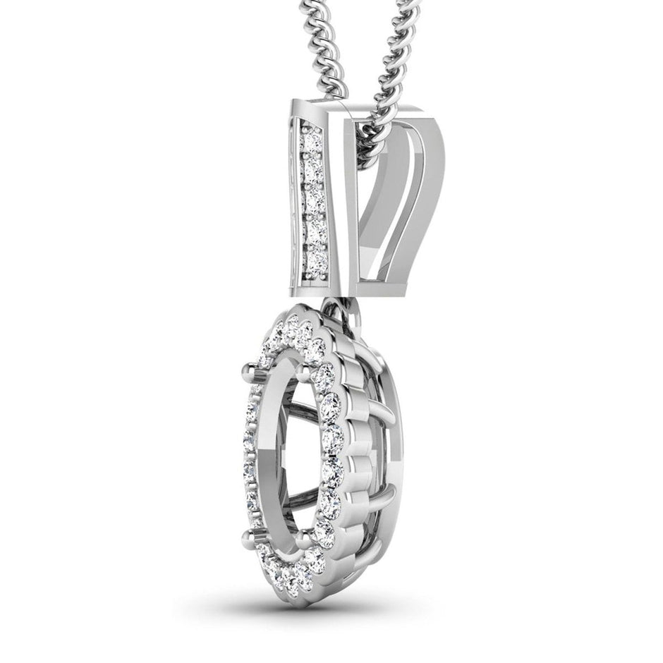 0.22 Carat Genuine White Diamond 14K White Gold Semi Mount Pendant - holds 9x7mm Oval Gemstone - Pendants - Custom Crafting Alliance, LLC