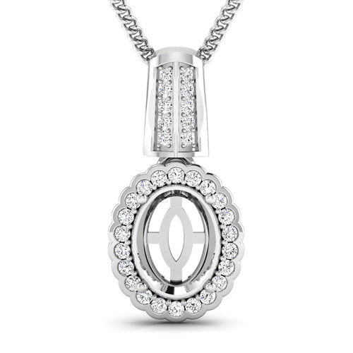 0.22 Carat Genuine White Diamond 14K White Gold Semi Mount Pendant - holds 9x7mm Oval Gemstone - Pendants - Custom Crafting Alliance, LLC