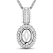 0.22 Carat Genuine White Diamond 14K White Gold Semi Mount Pendant - holds 9x7mm Oval Gemstone - Pendants - Custom Crafting Alliance, LLC