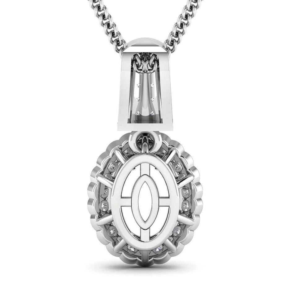 0.22 Carat Genuine White Diamond 14K White Gold Semi Mount Pendant - holds 9x7mm Oval Gemstone - Pendants - Custom Crafting Alliance, LLC