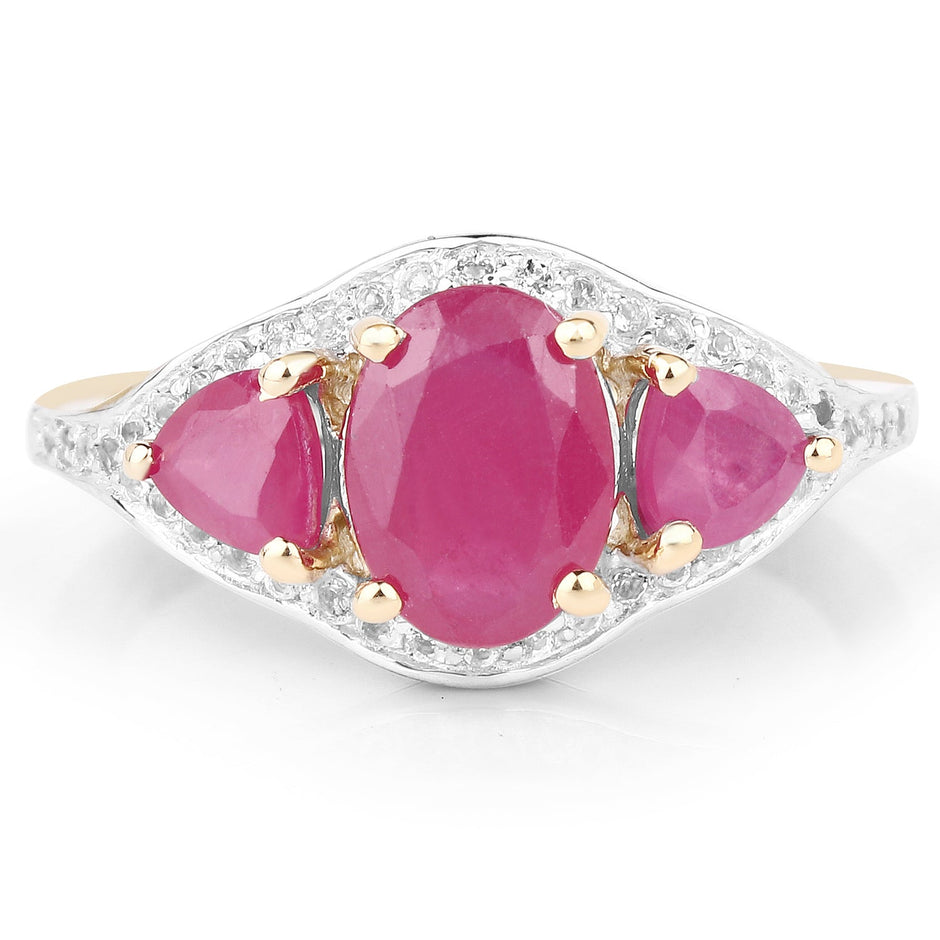 14K Yellow Gold Plated 2.49 Carat Genuine Glass Filled Ruby and White Topaz .925 Sterling Silver Ring