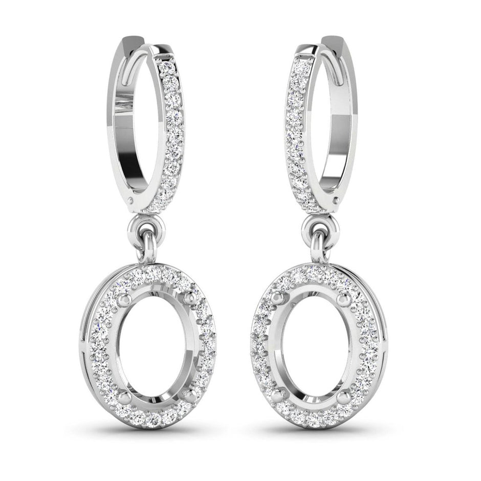 0.32 Carat Genuine White Diamond 14K White Gold Semi Mount Earrings - holds 8x6mm Oval Gemstones - Earrings - Custom Crafting Alliance, LLC