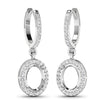 0.32 Carat Genuine White Diamond 14K White Gold Semi Mount Earrings - holds 8x6mm Oval Gemstones - Earrings - Custom Crafting Alliance, LLC