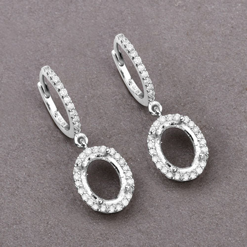 0.32 Carat Genuine White Diamond 14K White Gold Semi Mount Earrings - holds 8x6mm Oval Gemstones - Earrings - Custom Crafting Alliance, LLC