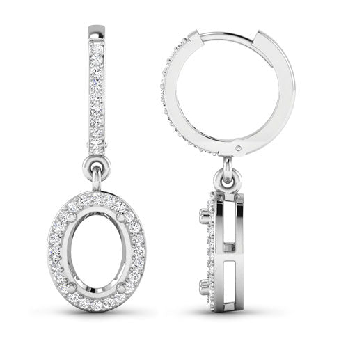 0.32 Carat Genuine White Diamond 14K White Gold Semi Mount Earrings - holds 8x6mm Oval Gemstones - Earrings - Custom Crafting Alliance, LLC