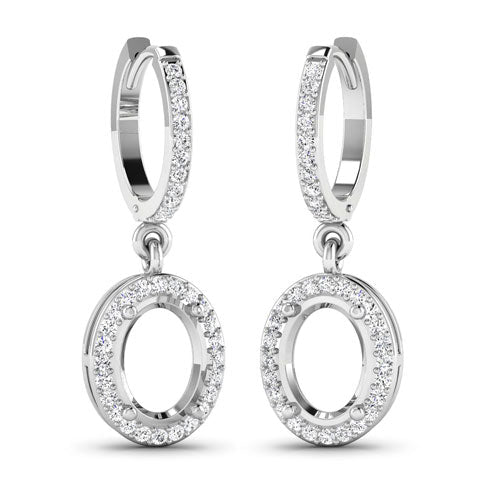 0.32 Carat Genuine White Diamond 14K White Gold Semi Mount Earrings - holds 8x6mm Oval Gemstones - Earrings - Custom Crafting Alliance, LLC