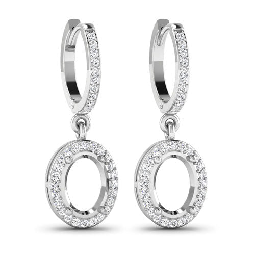 0.32 Carat Genuine White Diamond 14K White Gold Semi Mount Earrings - holds 8x6mm Oval Gemstones - Earrings - Custom Crafting Alliance, LLC