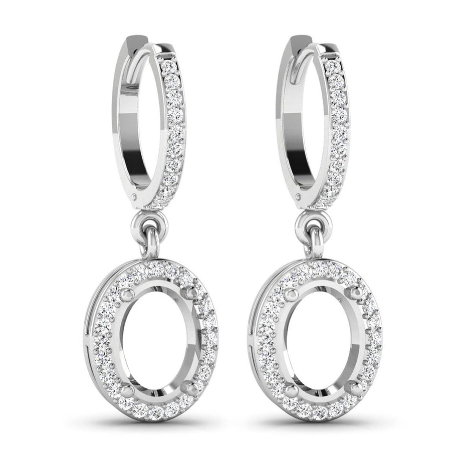 0.32 Carat Genuine White Diamond 14K White Gold Semi Mount Earrings - holds 8x6mm Oval Gemstones - Earrings - Custom Crafting Alliance, LLC