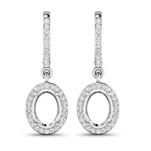 0.32 Carat Genuine White Diamond 14K White Gold Semi Mount Earrings - holds 8x6mm Oval Gemstones - Earrings - Custom Crafting Alliance, LLC