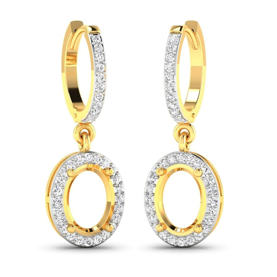 0.32 Carat Genuine White Diamond 14K Yellow Gold Semi Mount Earrings - holds 8x6mm Oval Gemstones - Earrings - Custom Crafting Alliance, LLC