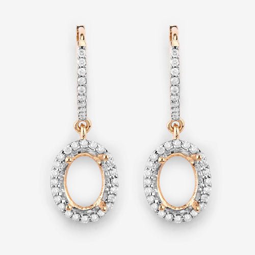 0.32 Carat Genuine White Diamond 14K Yellow Gold Semi Mount Earrings - holds 8x6mm Oval Gemstones - Earrings - Custom Crafting Alliance, LLC