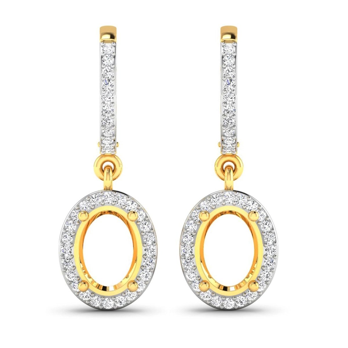 0.32 Carat Genuine White Diamond 14K Yellow Gold Semi Mount Earrings - holds 8x6mm Oval Gemstones - Earrings - Custom Crafting Alliance, LLC