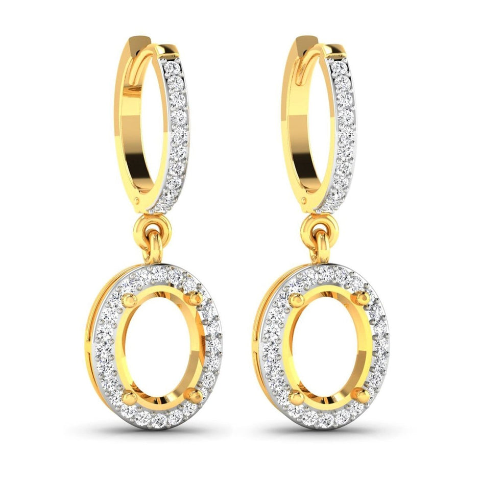 0.32 Carat Genuine White Diamond 14K Yellow Gold Semi Mount Earrings - holds 8x6mm Oval Gemstones - Earrings - Custom Crafting Alliance, LLC
