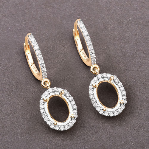 0.32 Carat Genuine White Diamond 14K Yellow Gold Semi Mount Earrings - holds 8x6mm Oval Gemstones - Earrings - Custom Crafting Alliance, LLC