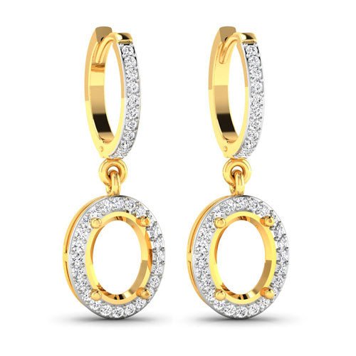 0.32 Carat Genuine White Diamond 14K Yellow Gold Semi Mount Earrings - holds 8x6mm Oval Gemstones - Earrings - Custom Crafting Alliance, LLC